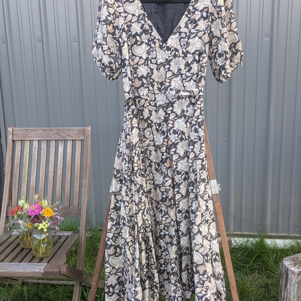 Boden Black and Cream Floral Midi Dress